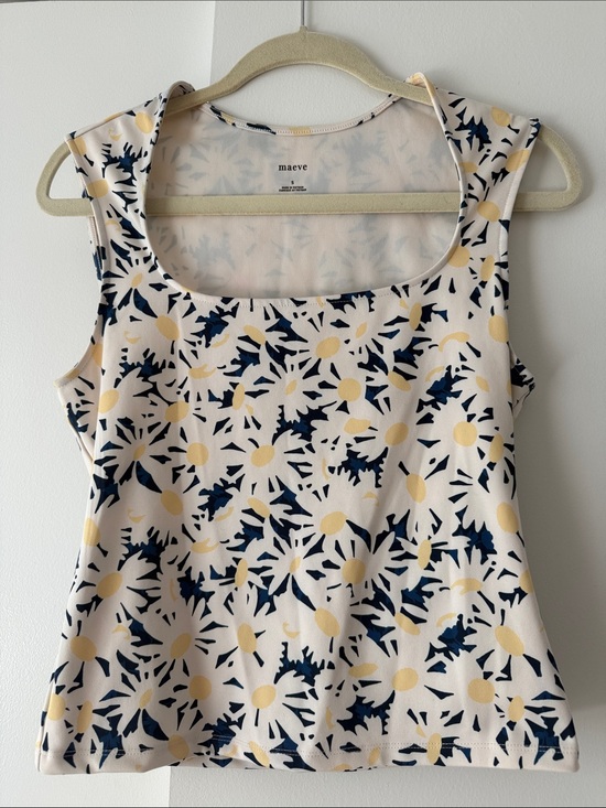 Maeve Tops - Maeve Cream Tank Top with Yellow and Navy Floral Print